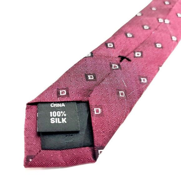 Calvin Klein Red Silk Tie Woven Skinny Geometric - Picture 6 of 7